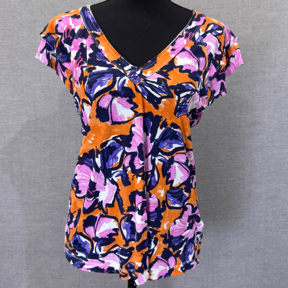Maeve by Anthropologie Orange Floral V-Neck Ruffle Flutter Sleeve Top Size M NEW